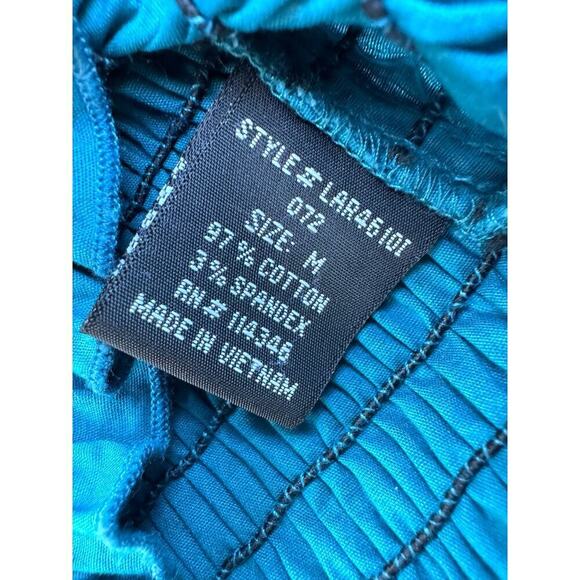 Selé Teal Blue High Rouched Waist Collared Blouse 97% Cotton 3% Spandex‎ Medium - Picture 6 of 8